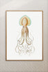 raw wood framed vintage squid print wall art